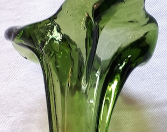 ART NOUVEAU vase, green, fleurie, original French, no marks, hand blown