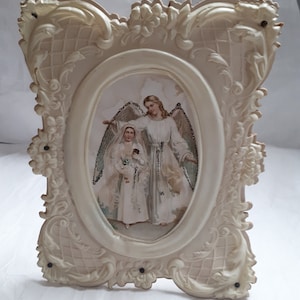 Holy Communion, celluloid frame with picture, beige, thirties.