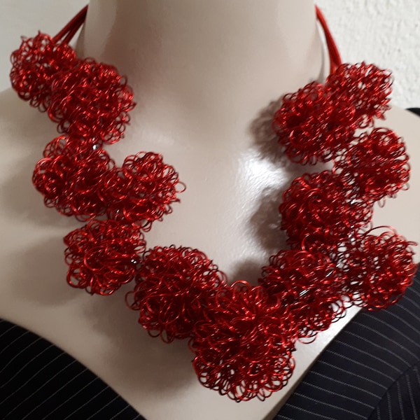 Sandrine Giraud RED necklace, wire beads, Paris designer, famous, prize-winning.