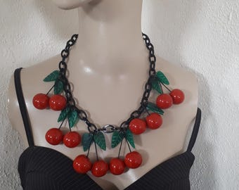 RED CHERRIES Marion Godart French couture necklace famous name