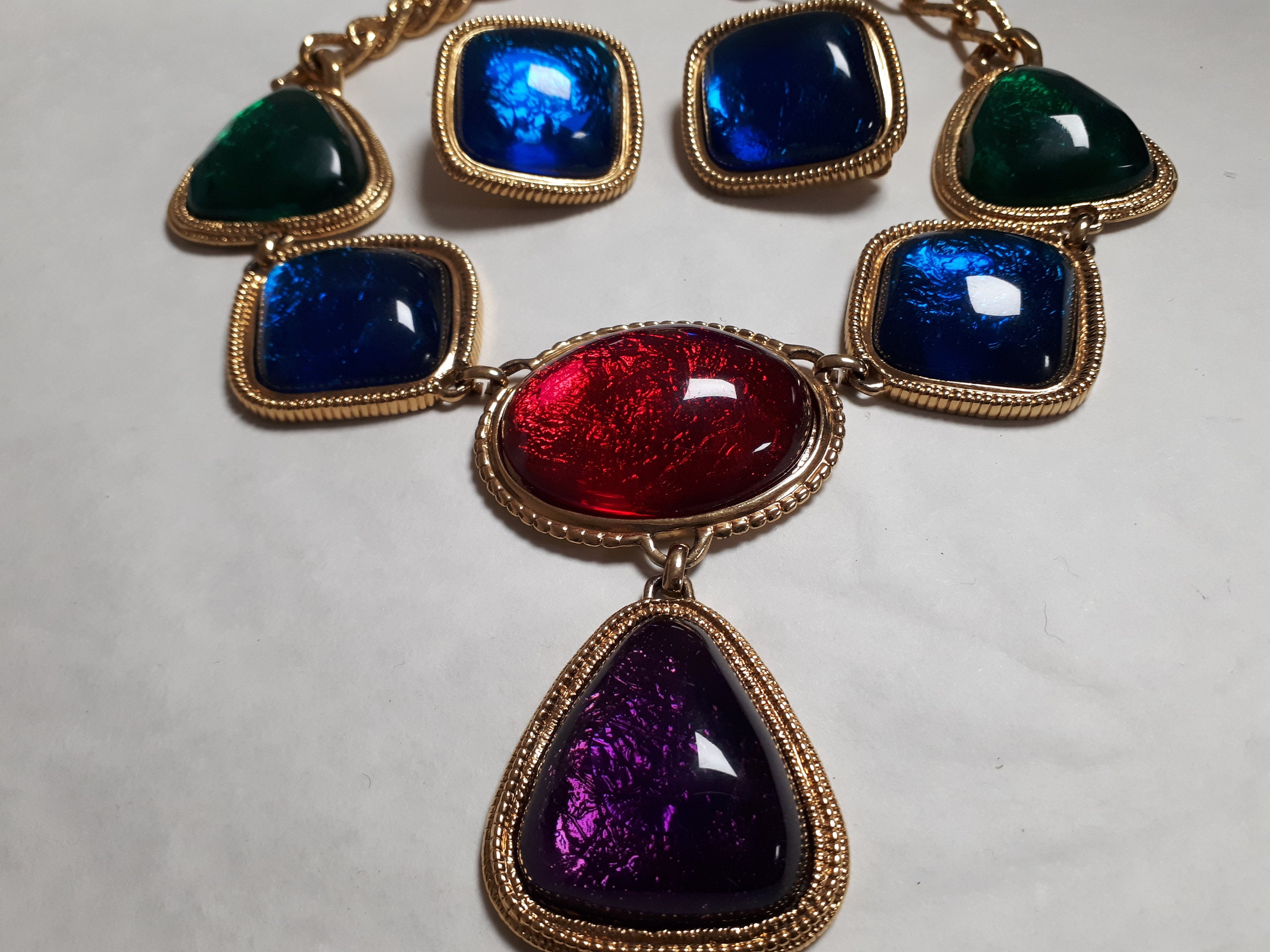 KJL for AVON, CAPRIANTI Necklace and Matching Earrings, Huge, Blue