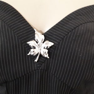 TRIFARI CROWN brooch, silvertone metal, LEAF, marked