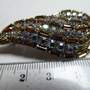 Brooch, wing shaped rhinestone brooch, blue aurora borealis, vintage, superb
