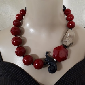 Necklace, black red gold, resin, lightweight, famous name ANGELA CAPUTI, Italian design