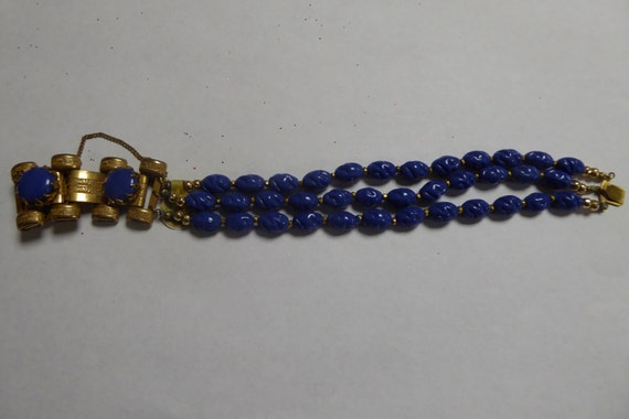 MIRIAM HASKELL bracelet, USA, goldtone, blue glas… - image 2