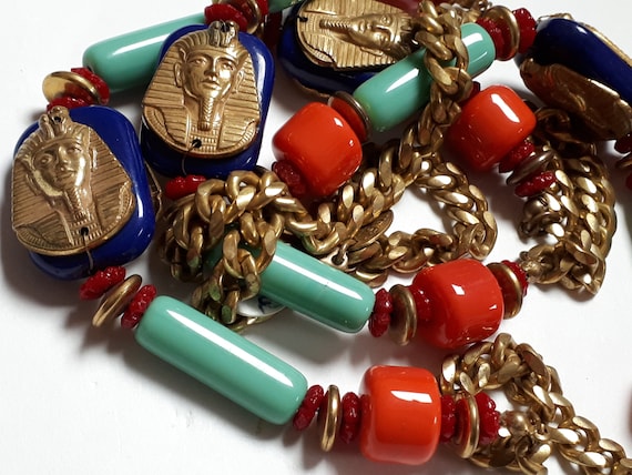 Vintage Miriam Haskell necklace, Egyptian Revival… - image 1