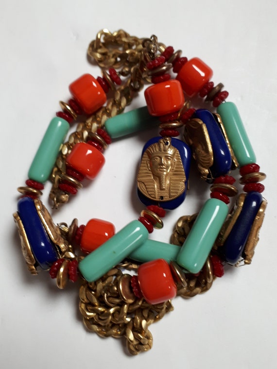 Vintage Miriam Haskell necklace, Egyptian Revival… - image 6