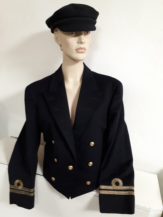NAVAL JACKET, black, fine wool, NAVY, quilted lin… - image 8