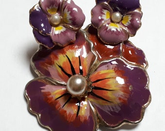 CORO enamelled pansy brooch purples, pinks, yellow.