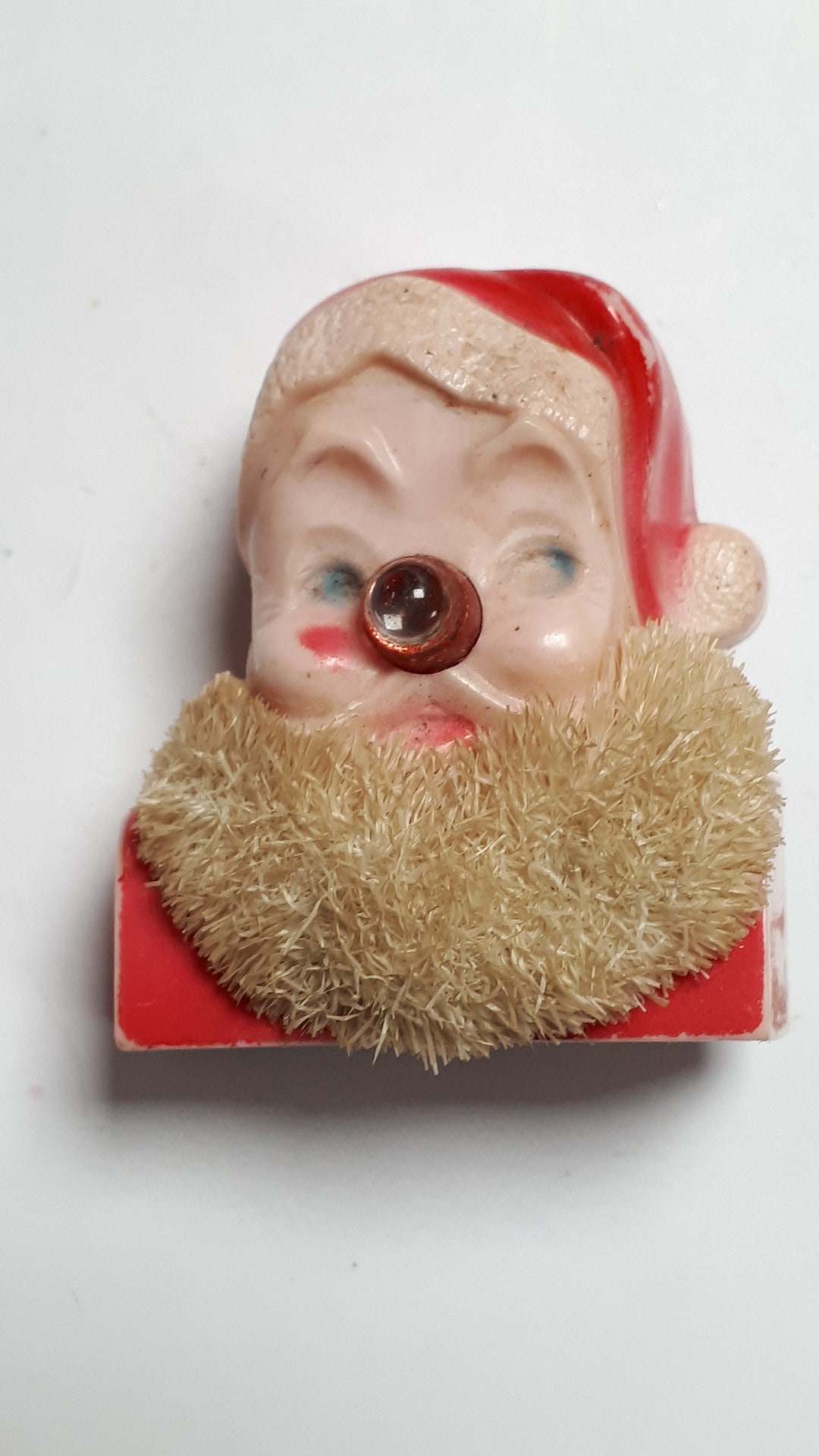SANTA CLAUS Vintage Brooch in Celluloid, Battery-driven, Red Nose ...