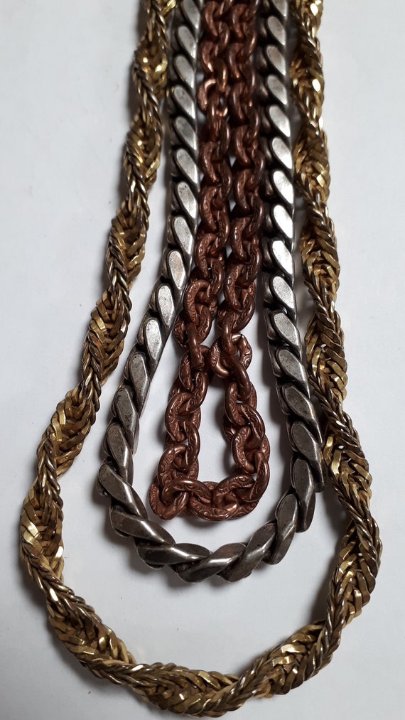 MIRIAM HASKELL necklace, 3 strands chains, silver… - image 3