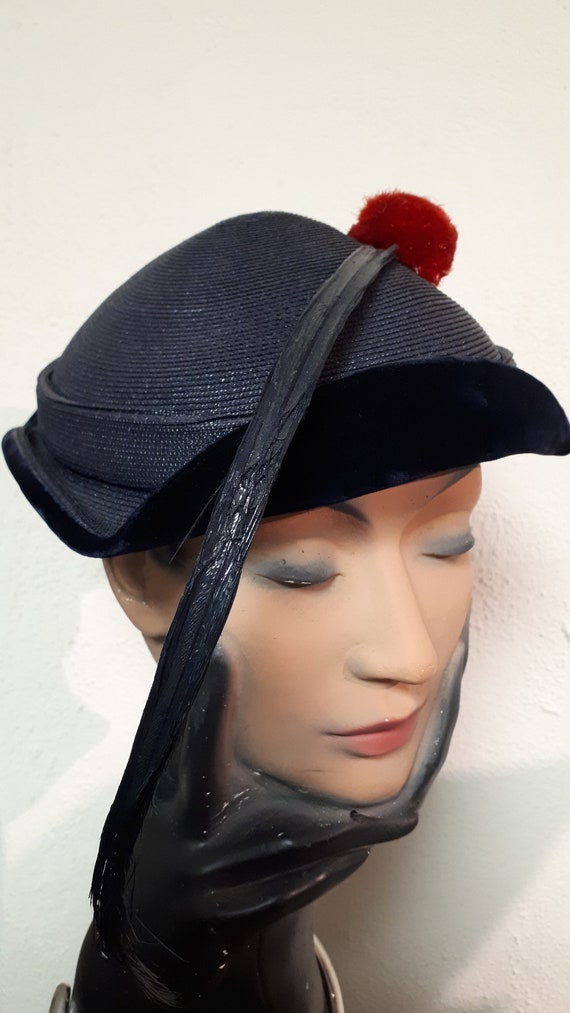 DUBY of NEW YORK, forties hat in navy faux straw,… - image 2