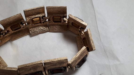 Goldtone art deco bracelet, black diamond baguett… - image 5