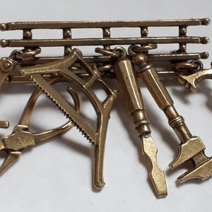 MINIATURE TOOLS solid brass brooch, incredible work