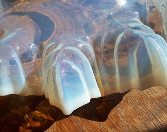 Antique French art nouveau frilly glass shade, opalin, clear and anise blue, like Lalique