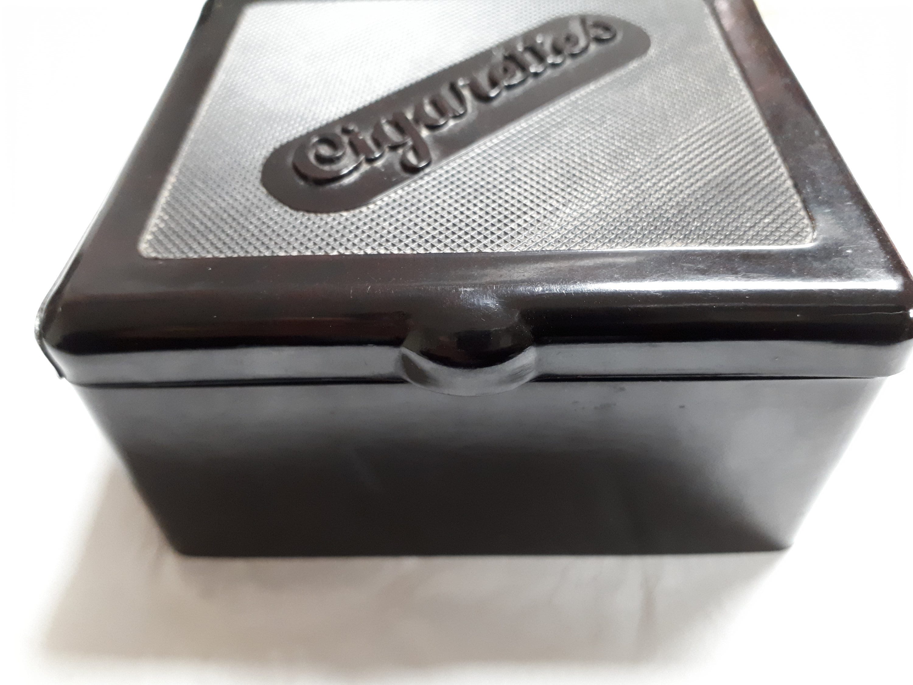 BLACK BAKELITE Cigarette Box, Deep, Marked DUPERITE, Art Deco, Excellent  Condition