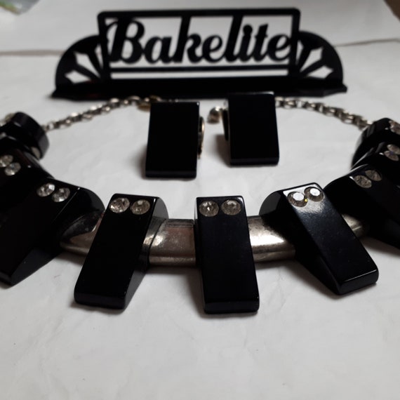 BAKELITE necklace, BLACK, forties, authentic bake… - image 1