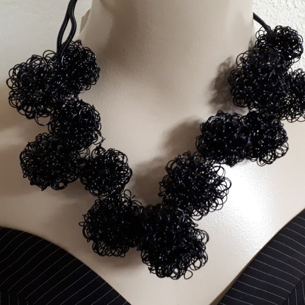 Sandrine Giraud black necklace, wire beads, Paris designer, famous, prize-winning.