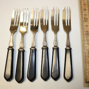 BLACK BAKELITE handles, cake forks, art deco, EPNS, Sheffield - quality cutlery, made in England
