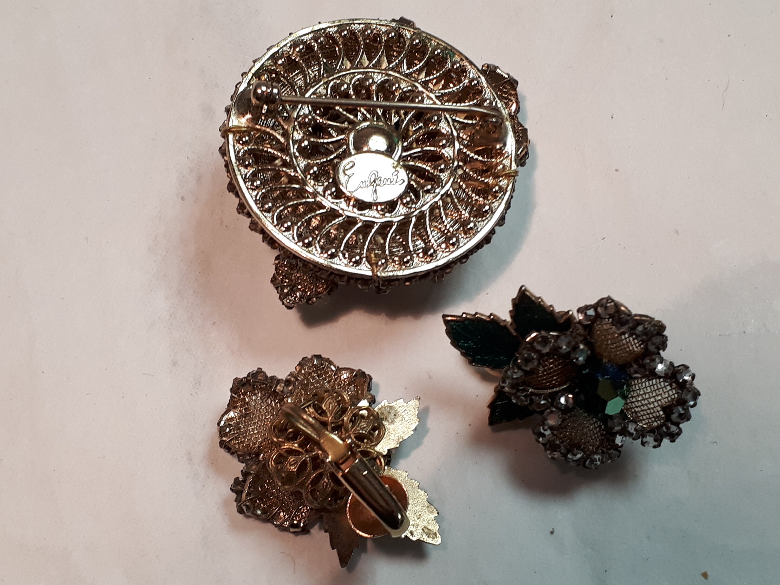 EUGENE Vintage Brooch and Earrings, Signed on Brooch