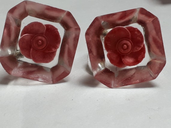 Screwback earrings - REVERSE CARVED LUCITE, 3 pai… - image 6