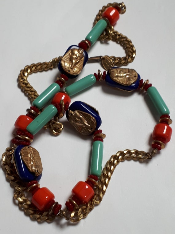 Vintage Miriam Haskell necklace, Egyptian Revival… - image 8