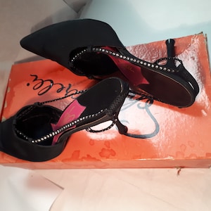 Elsa Schiaparelli shoes, stilettoes, authentic fifties, black with rhinestones.