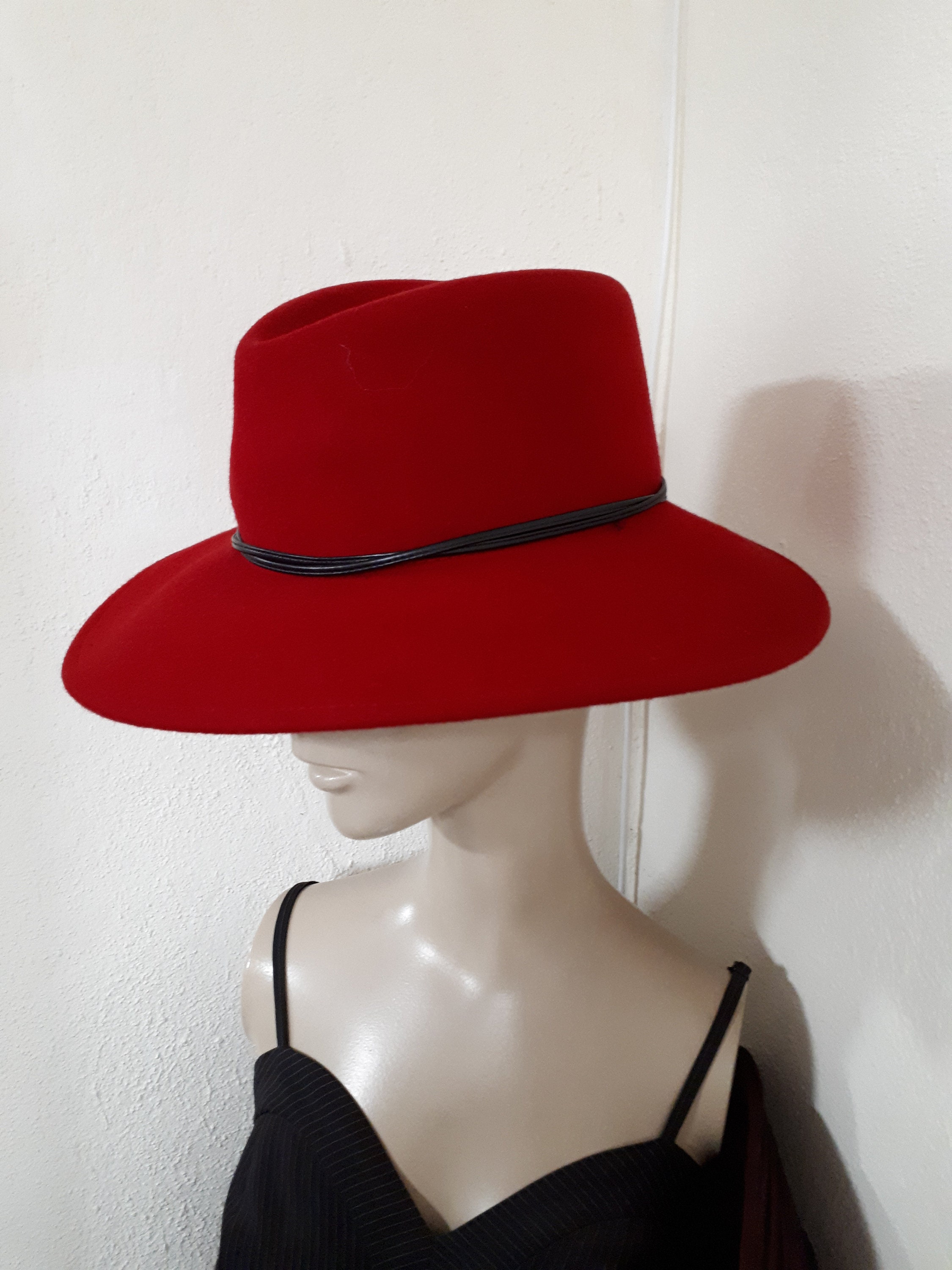 RED Wool Felt Hat, Wide Brim, Fedora, Vintage, Weather  display picture 1