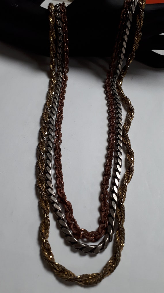 MIRIAM HASKELL necklace, 3 strands chains, silver… - image 4