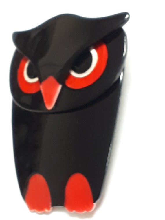 LEA STEIN brooch, OWL black & red, authentic, cel… - image 3
