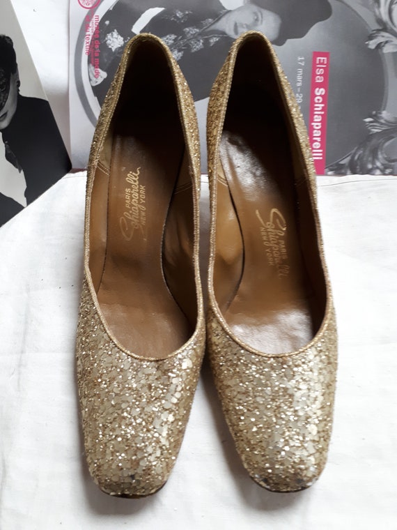 ELSA SCHIAPARELLI gold glitter shoes, seventies, … - image 8