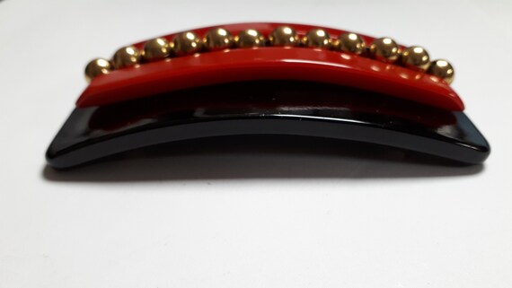 BAKELITE forties buckle & dress clip, red and bla… - image 9