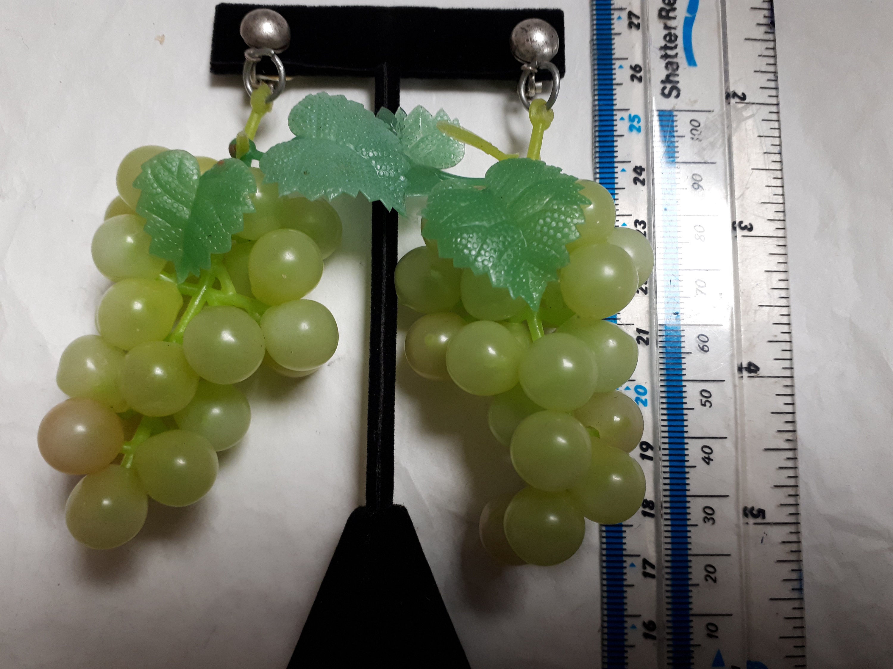 GRAPES Earrings Long and Large Plastic Green Silvertone Etsy UK