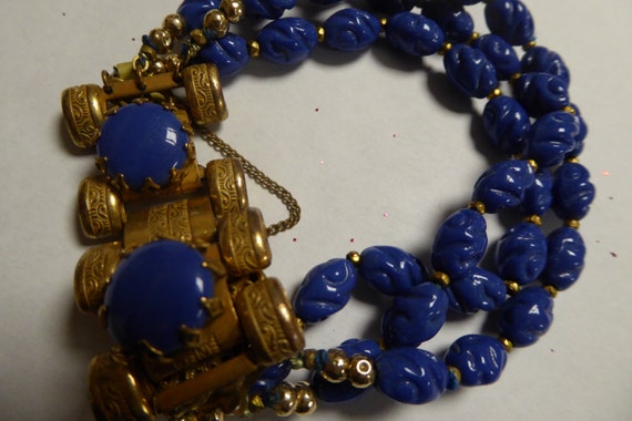MIRIAM HASKELL bracelet, USA, goldtone, blue glas… - image 5