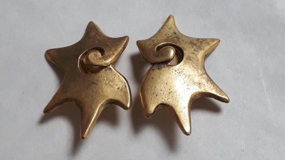 Madame Grès Earrings, Goldtone Stylized Stars, Vintage