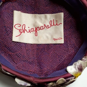 ELSA SCHIAPARELLI hat, velvet pansies, lots of pansies, mauve, purple, cream, magenta image 7