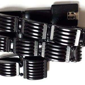 BAKELITE belt, ART DECO, black, large chunky tiles, stretch, rare, deco