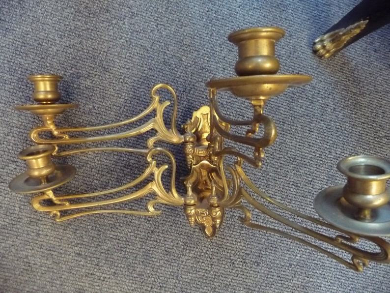 CANDLE Sconces for a Piano Solid Brass Art Nouveau Etsy