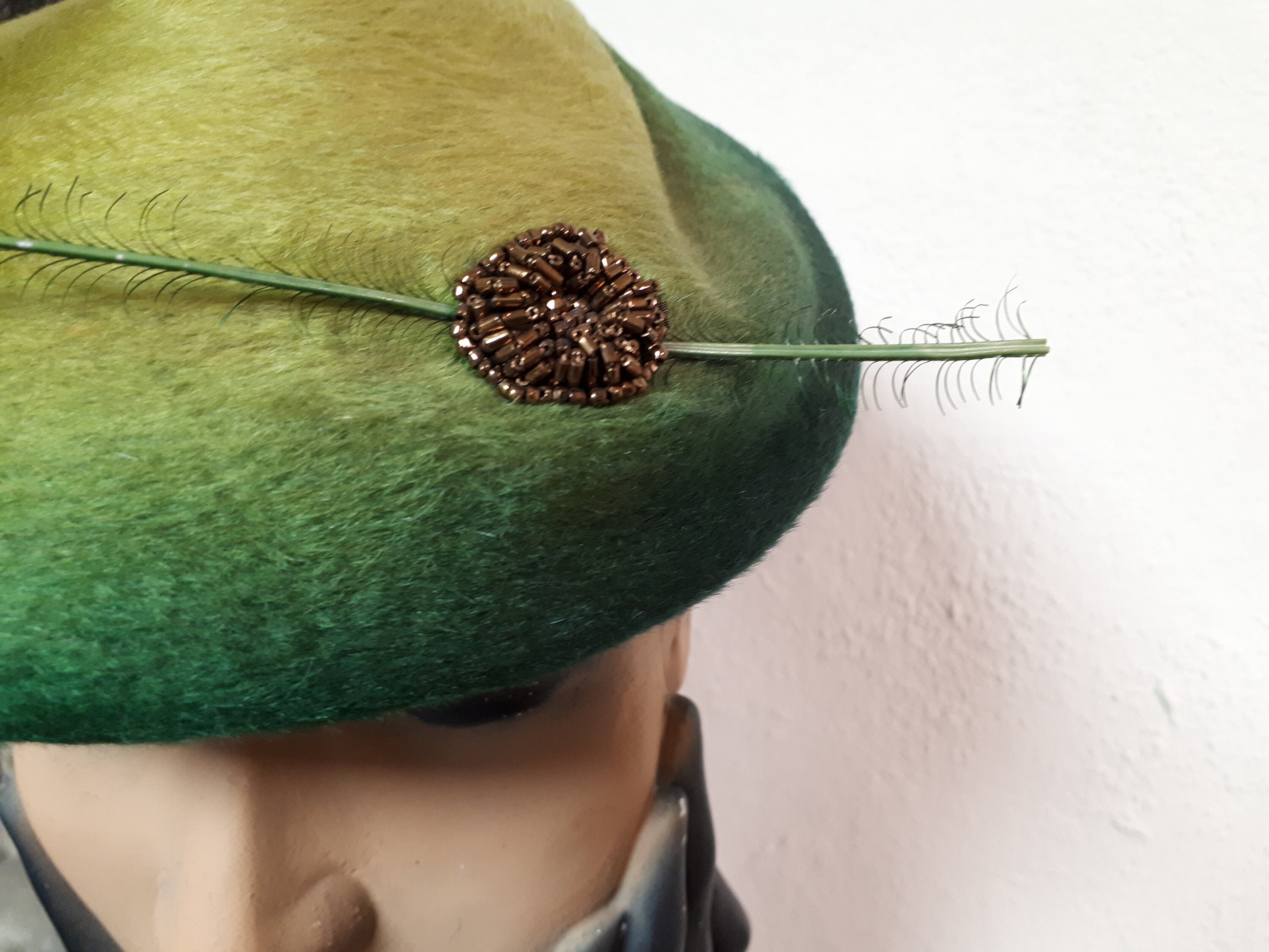 Vintage Elsa Schiaparelli feather pill box hat Chenille hat designed by Elsa Schiaparelli, trimmed with main image 3