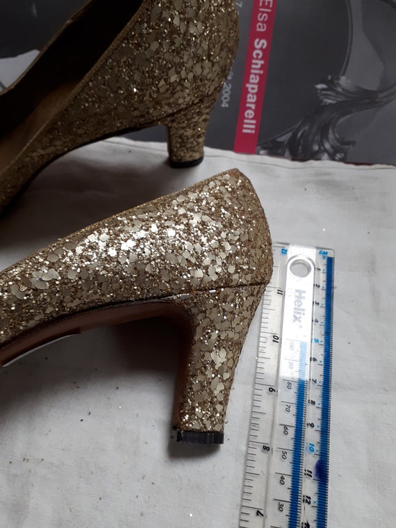 ELSA SCHIAPARELLI gold glitter shoes, seventies, … - image 10