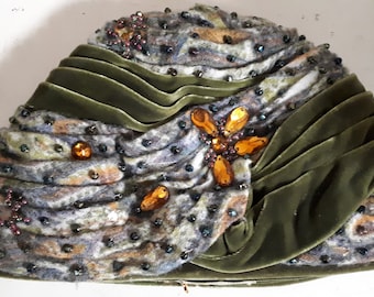 ELSA SCHIAPARELLI iconic vintage hat, haute couture, rare, turbanesque, green and autumn tones