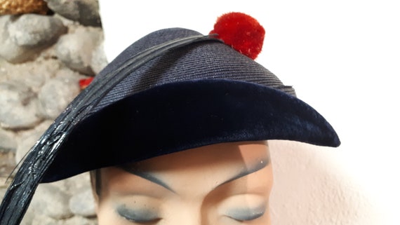 DUBY of NEW YORK, forties hat in navy faux straw,… - image 6