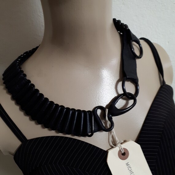 Black leather necklace, dog collar by Michelle Lowe-Holder, eel leather, punk, goth. View 2