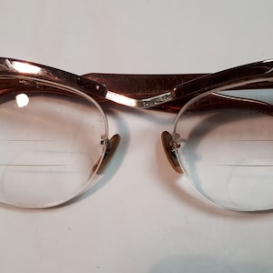 1950s Bausch & Lomb cateye eyeglass frames,  etched coppertone aluminium