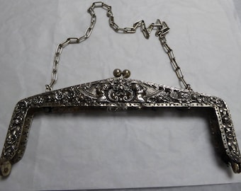 Solid silver German bag frame, ANGELS - stamped 800, crown & sickle, angels and putti