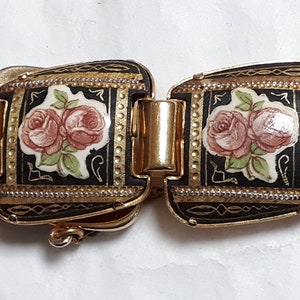 TOLEDO ROSES bracelet, goldtone & black, fabulous, rare and lovely.
