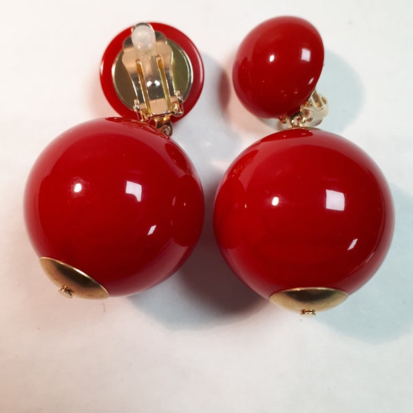 RED dangle earrings, French, Francine Bramli, Paris, large & oomphy, round