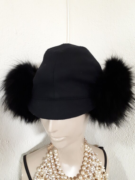 WINTER HAT ladies couture, black wool felt, fur, … - image 6