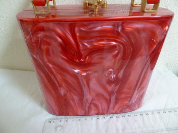 LUCITE handbag, 1970 doing Fifties..... marbled R… - image 4