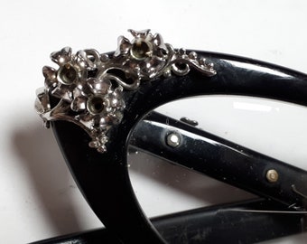 ELSA SCHIAPARELLI glasses, black, cateye, fifties, missing stones, wearable.